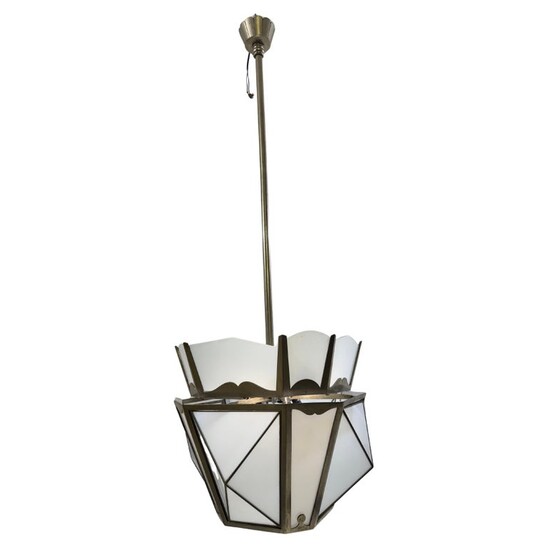Lantern in Nickel-plated Steel and Opaline glass, 1930