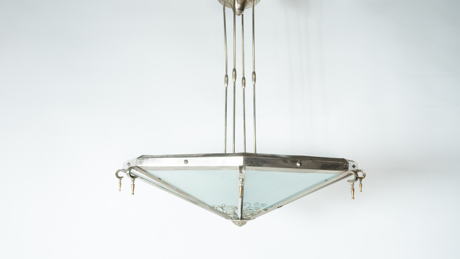 Large Art Deco Ceiling light, Glass and Metal, France, 1930s