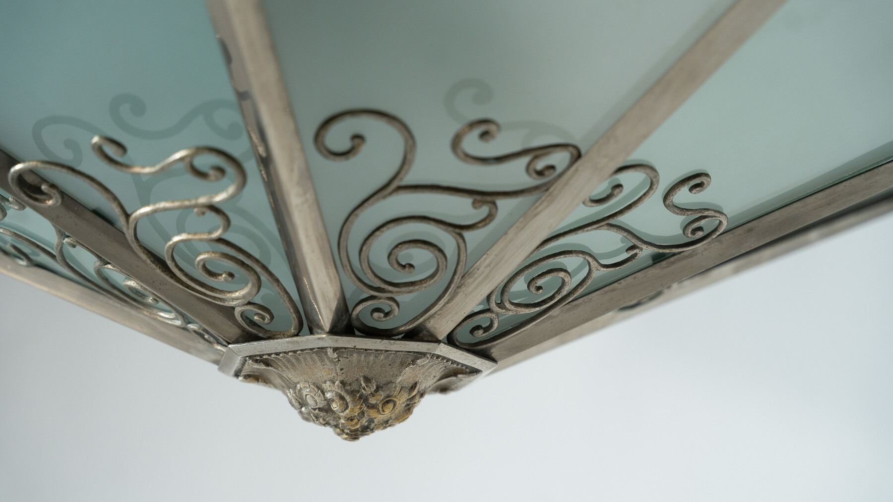Large Art Deco Ceiling light, Glass and Metal, France, 1930s