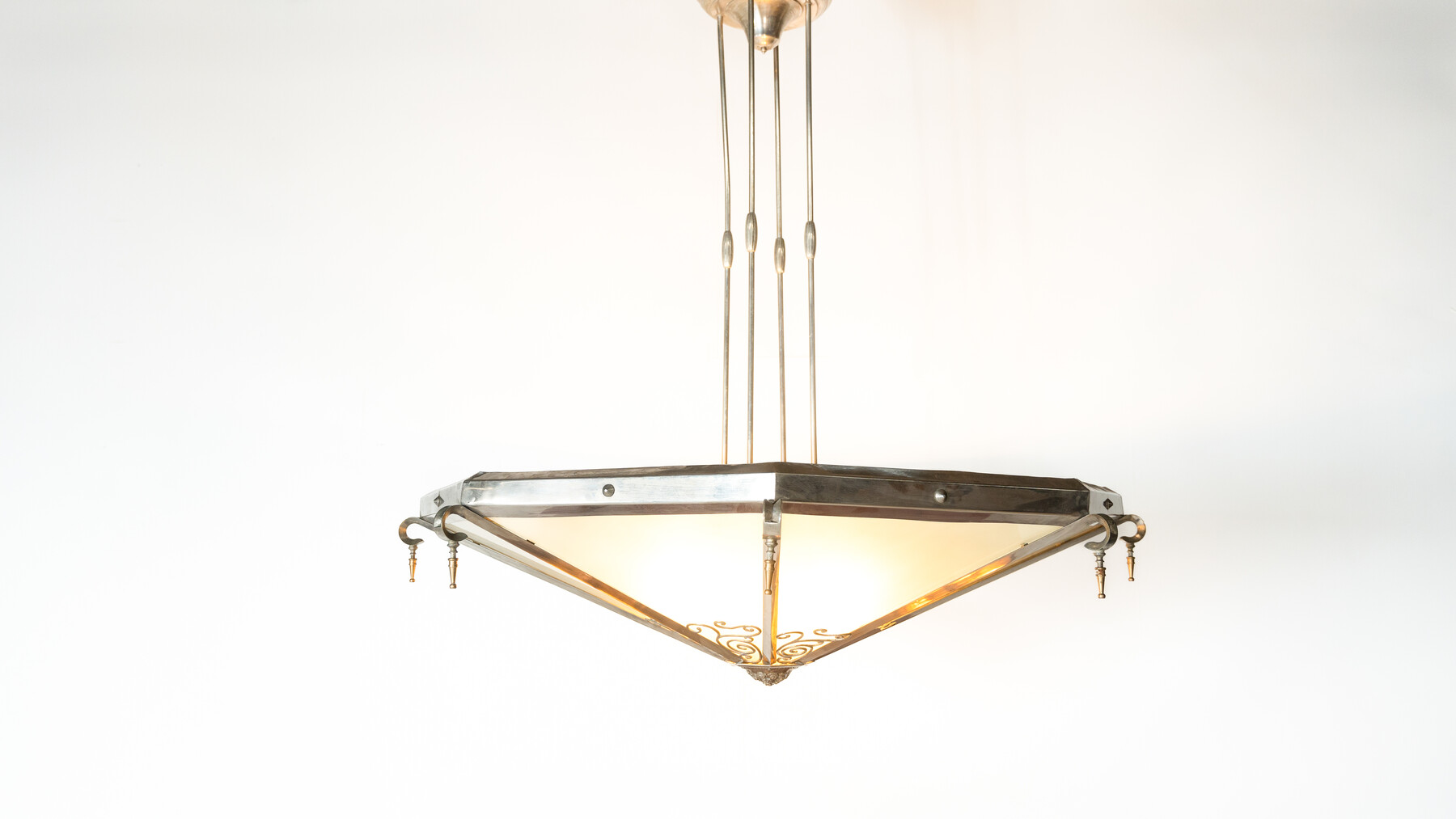 Large Art Deco Ceiling light, Glass and Metal, France, 1930s