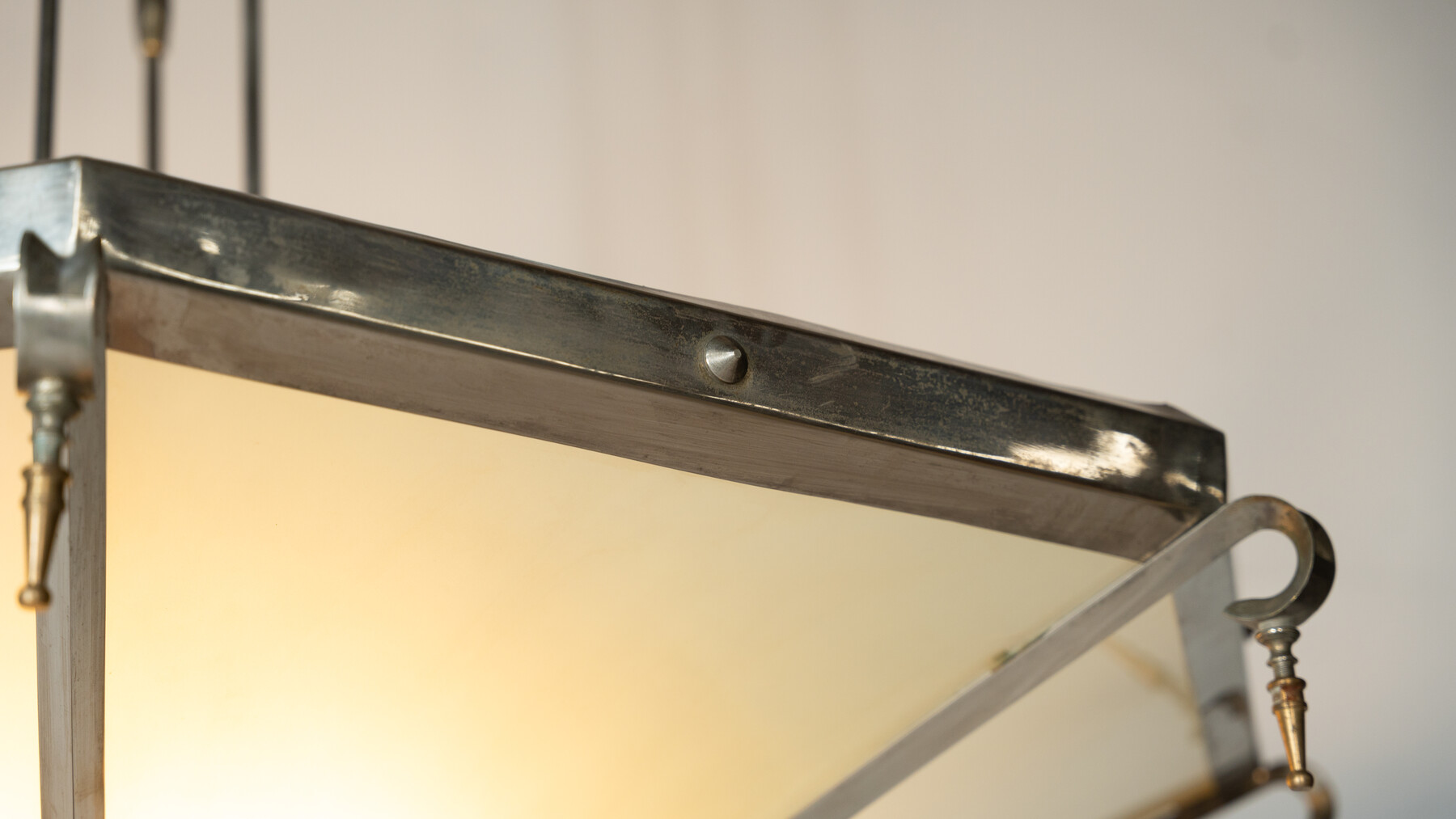 Large Art Deco Ceiling light, Glass and Metal, France, 1930s