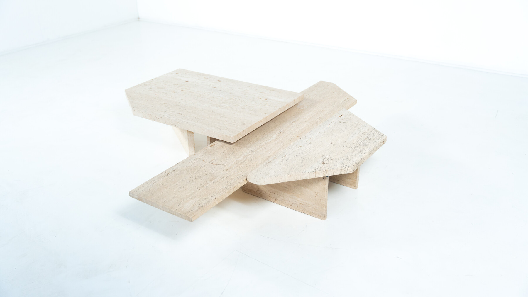 Large Asymmetrical Coffee Table attributed to Willy Ballez, Travertine, 1970s