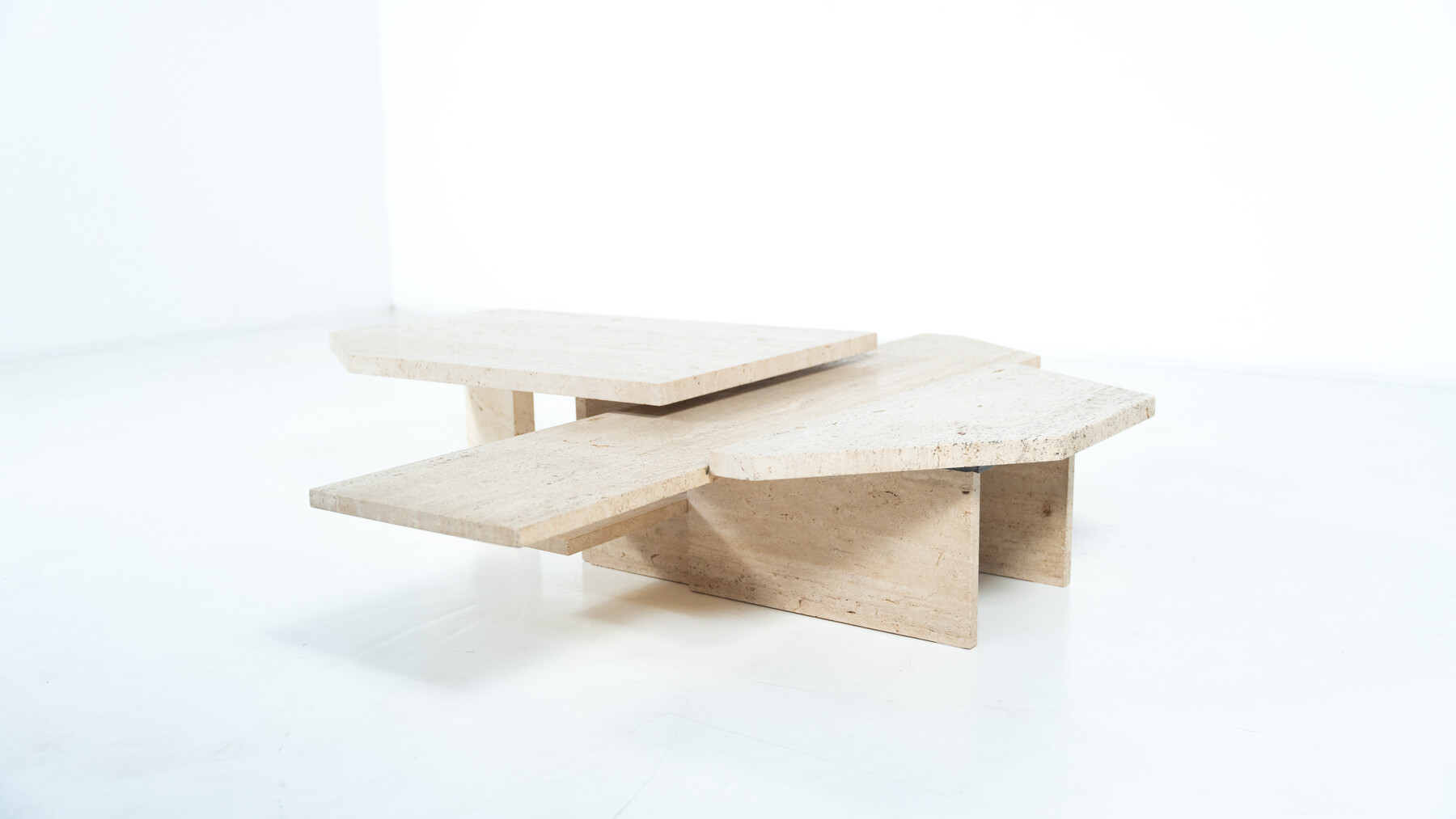 Large Asymmetrical Coffee Table attributed to Willy Ballez, Travertine, 1970s