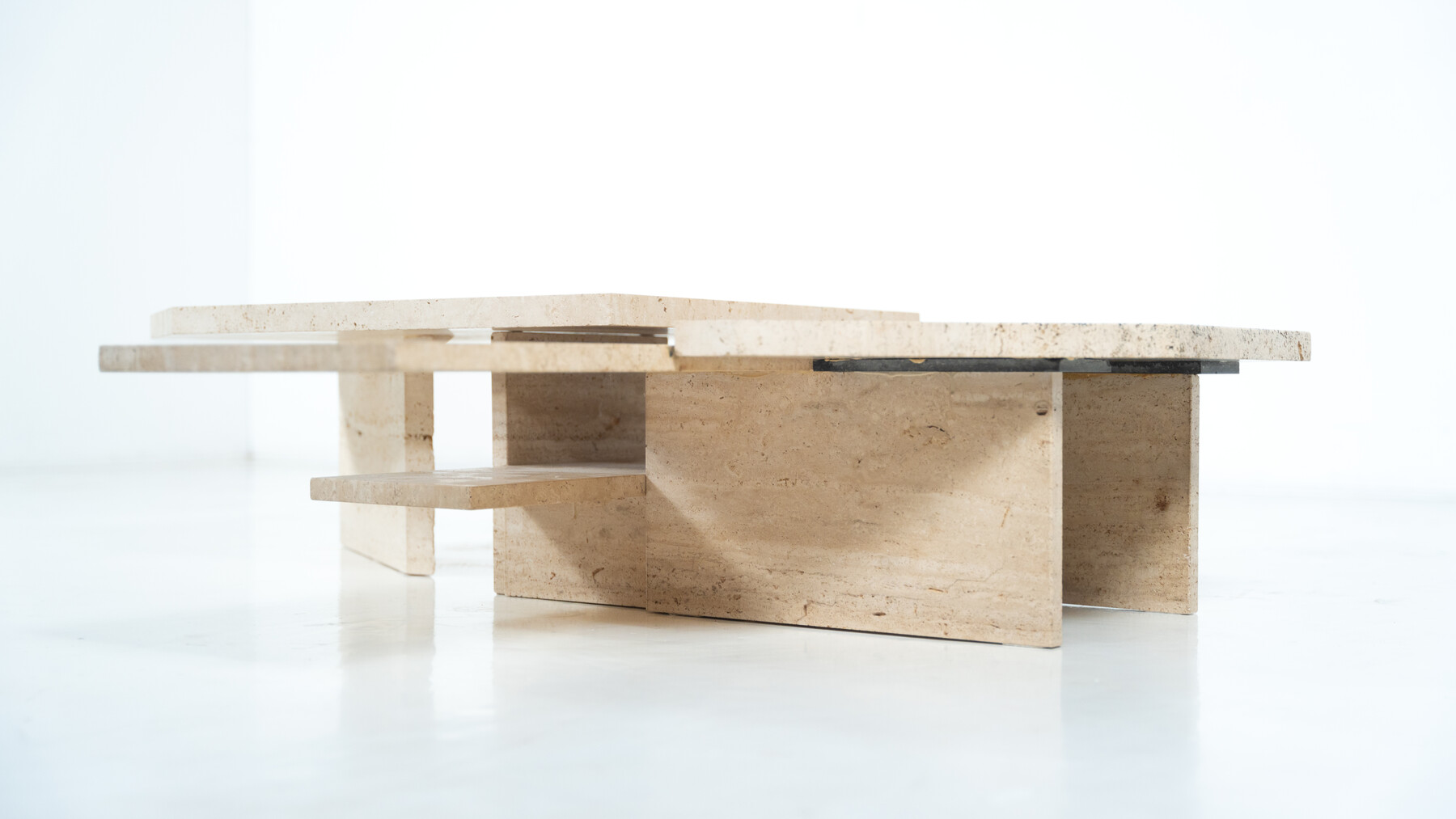 Large Asymmetrical Coffee Table attributed to Willy Ballez, Travertine, 1970s