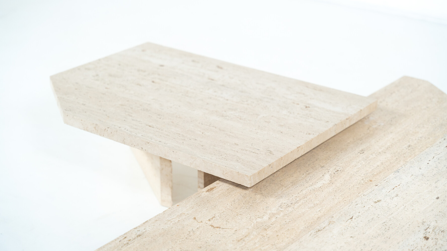 Large Asymmetrical Coffee Table attributed to Willy Ballez, Travertine, 1970s