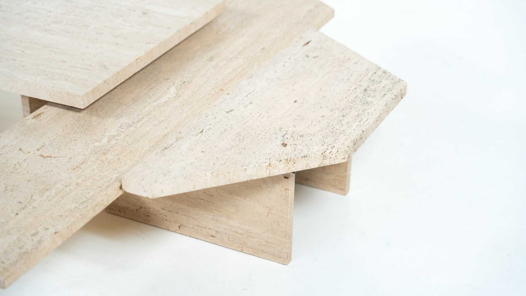 Large Asymmetrical Coffee Table attributed to Willy Ballez, Travertine, 1970s