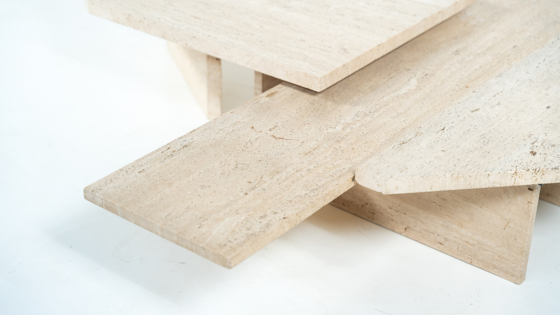 Large Asymmetrical Coffee Table attributed to Willy Ballez, Travertine, 1970s