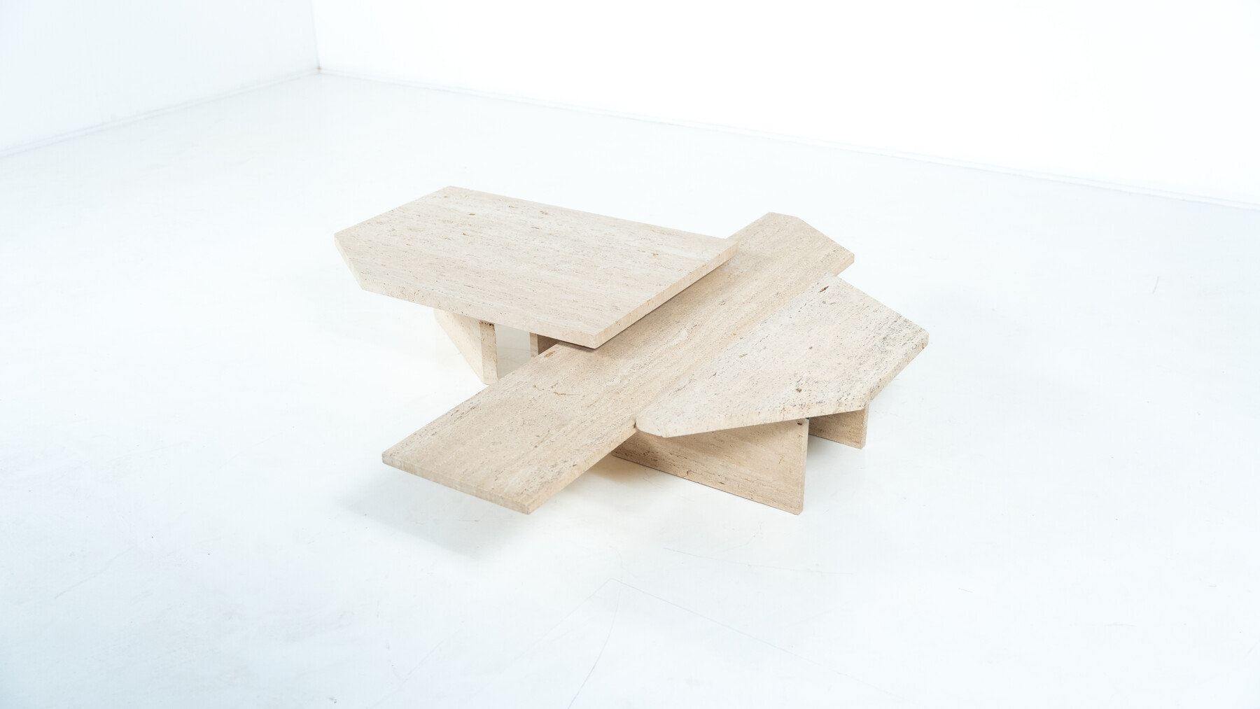 Large Asymmetrical Coffee Table attributed to Willy Ballez, Travertine, 1970s