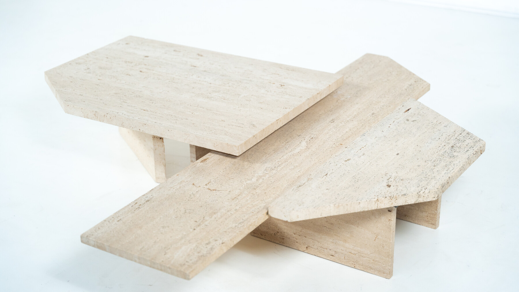 Large Asymmetrical Coffee Table attributed to Willy Ballez, Travertine, 1970s