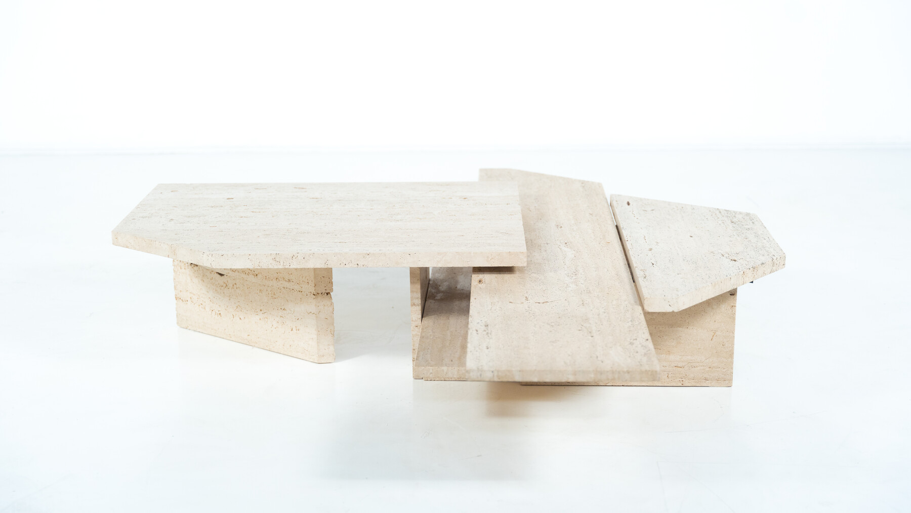 Large Asymmetrical Coffee Table attributed to Willy Ballez, Travertine, 1970s