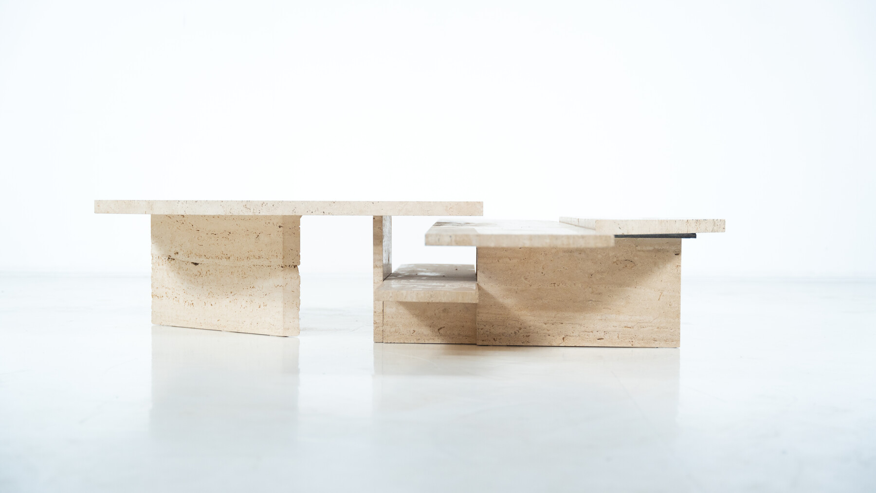 Large Asymmetrical Coffee Table attributed to Willy Ballez, Travertine, 1970s