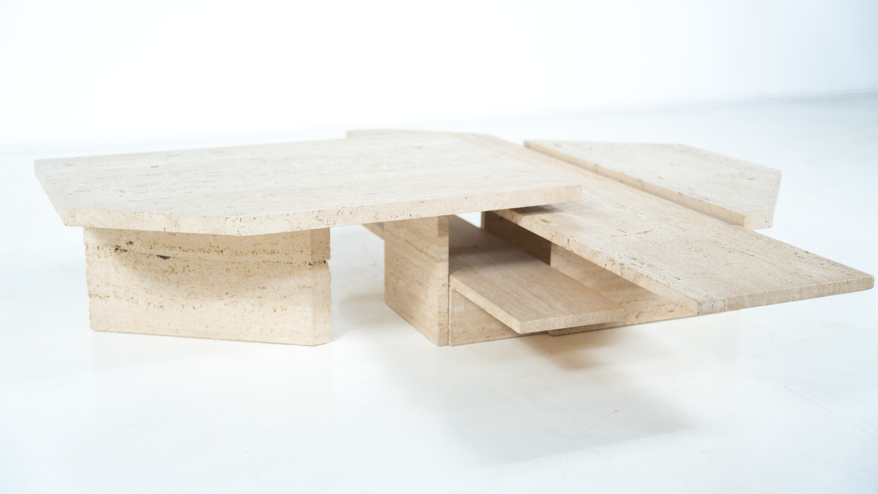 Large Asymmetrical Coffee Table attributed to Willy Ballez, Travertine, 1970s