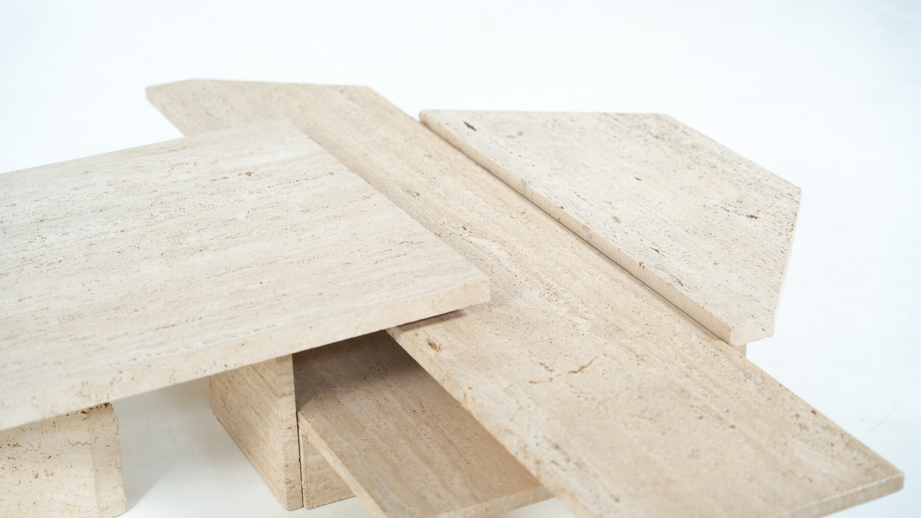 Large Asymmetrical Coffee Table attributed to Willy Ballez, Travertine, 1970s