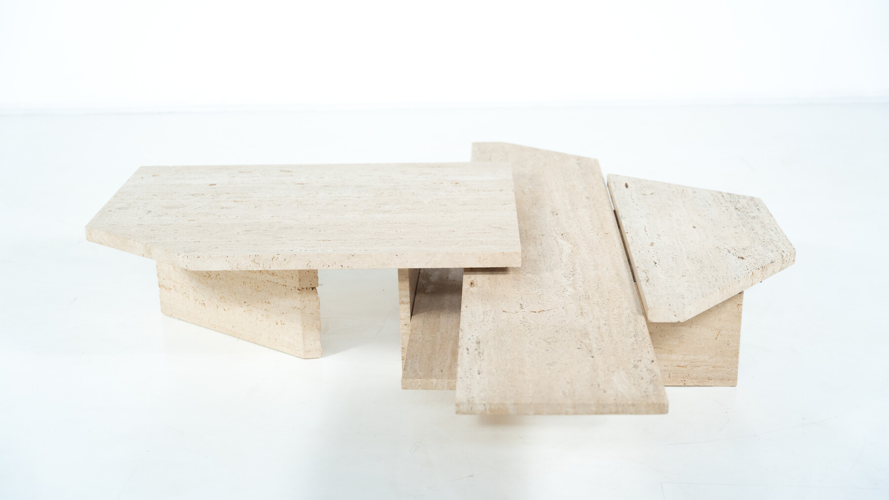 Large Asymmetrical Coffee Table attributed to Willy Ballez, Travertine, 1970s