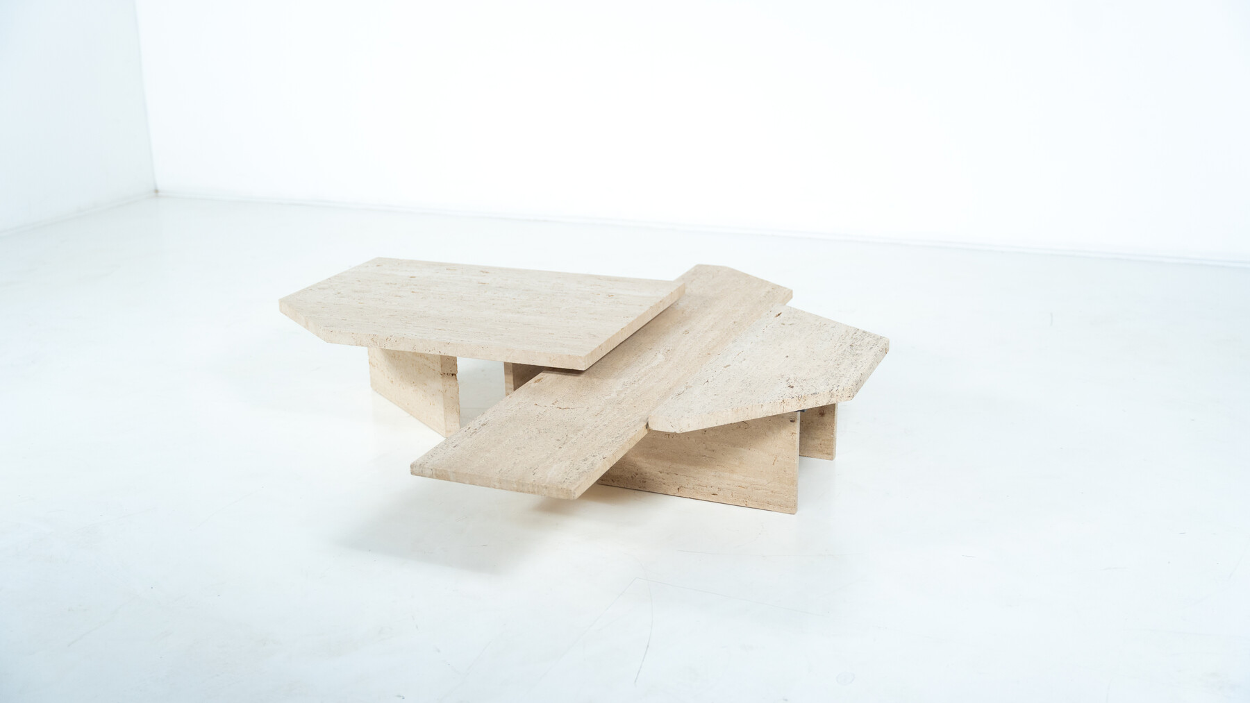 Large Asymmetrical Coffee Table attributed to Willy Ballez, Travertine, 1970s