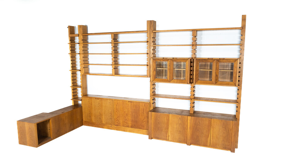 Large Bookshelf with Bench by Guiseppe Rivadossi for Officina Rivadossi, Italy