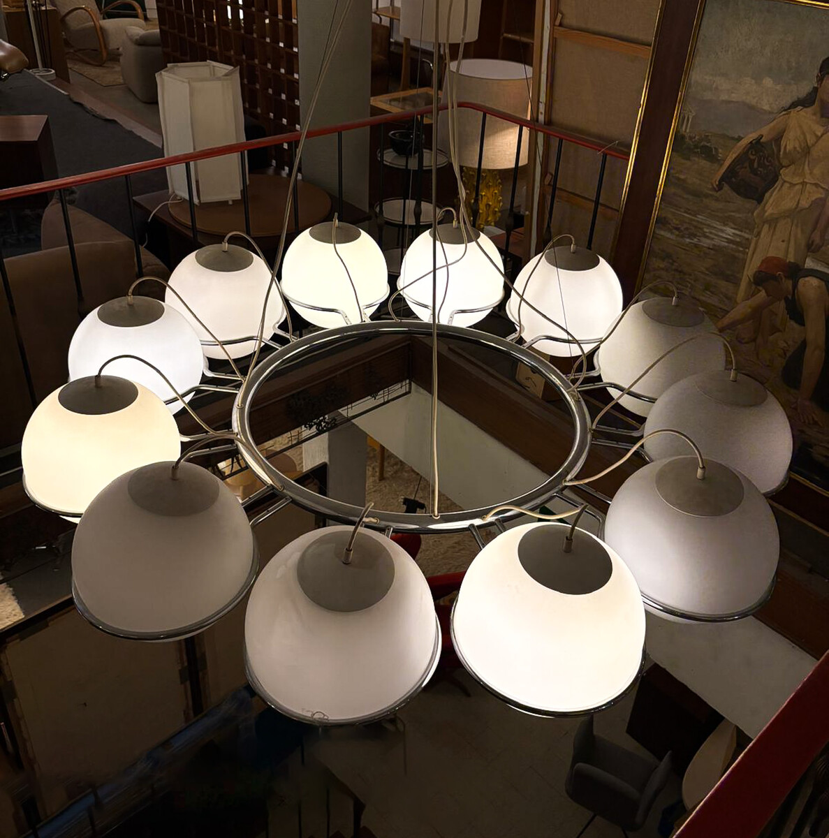 Large Chandelier, Glass and Metal, 1970s