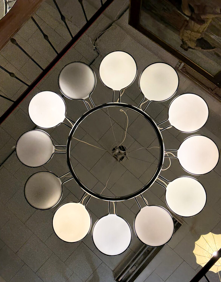 Large Chandelier, Glass and Metal, 1970s