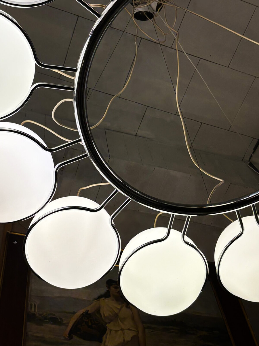 Large Chandelier, Glass and Metal, 1970s