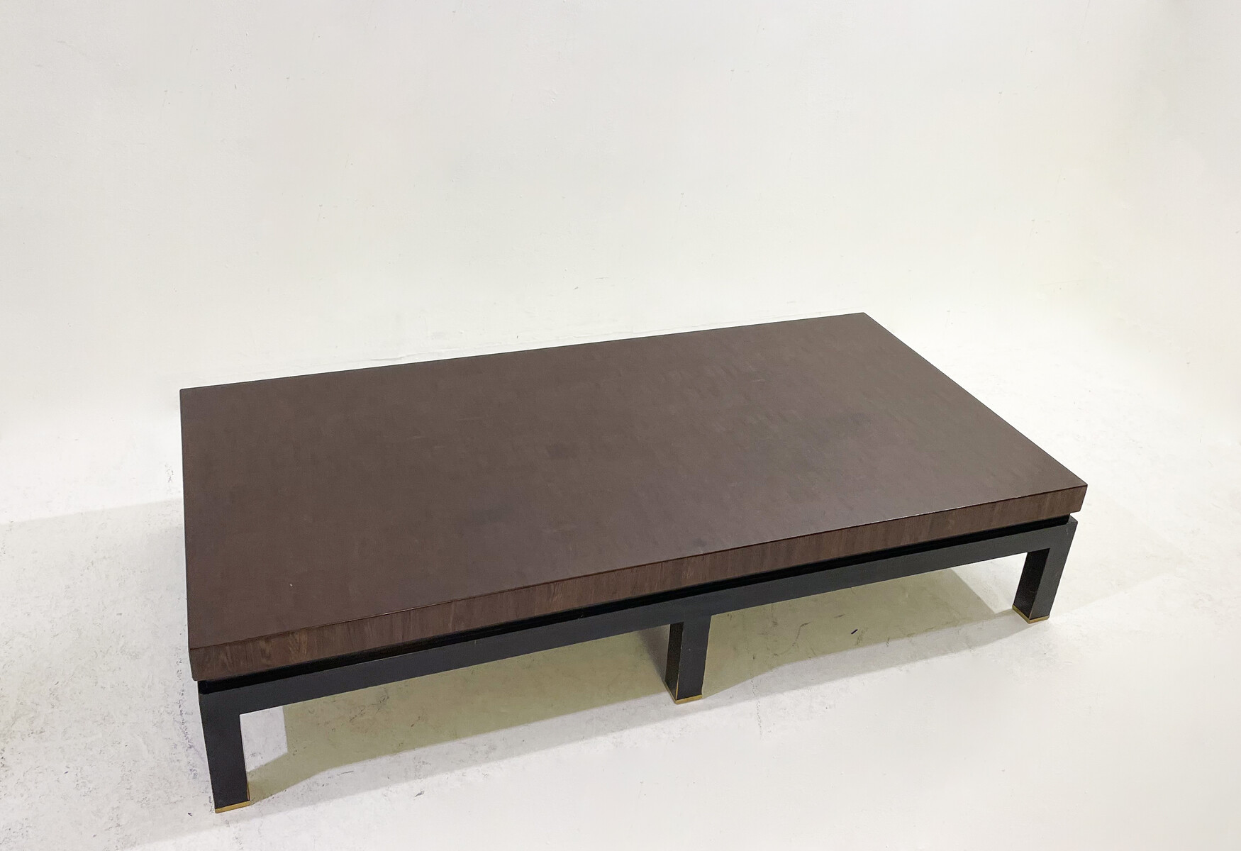Large Coffee Table by Jules Wabbes, Wengé and Brass, Belgium, 1960s