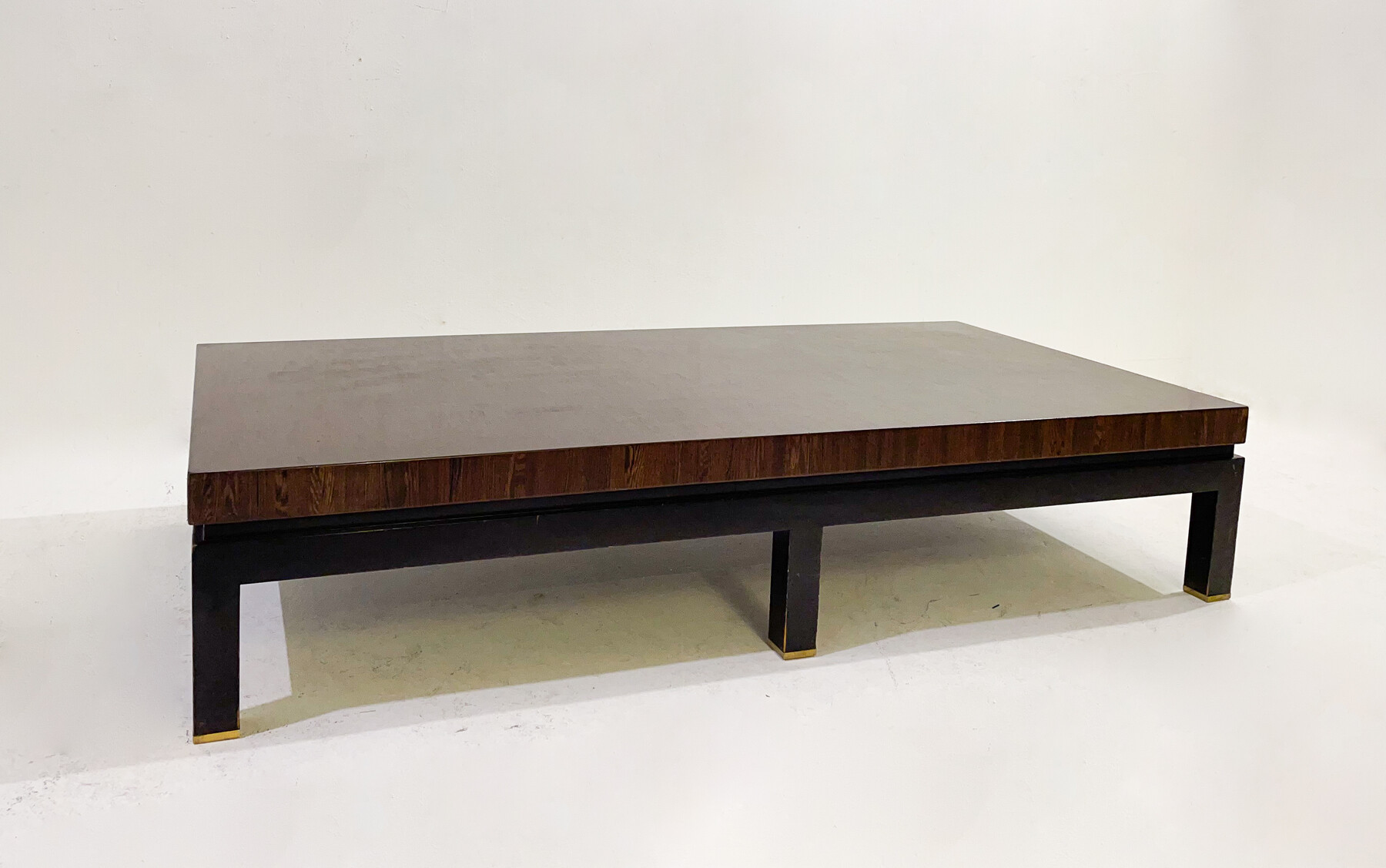 Large Coffee Table by Jules Wabbes, Wengé and Brass, Belgium, 1960s