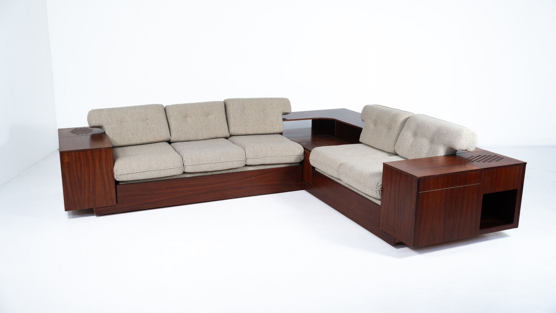 Large Corner Sofa with Built-in Cabinets, Speaker and Record Player, Bernini, Italy, 1970s