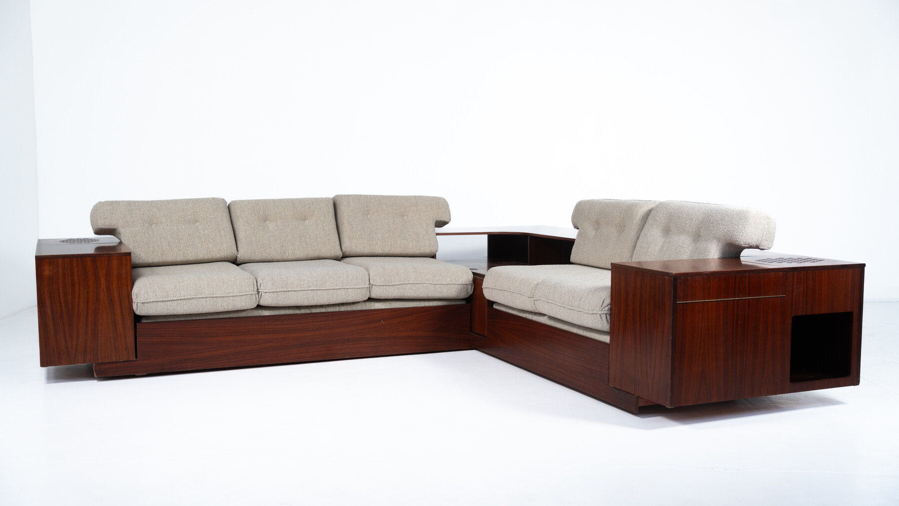 Large Corner Sofa with Built-in Cabinets, Speaker and Record Player, Bernini, Italy, 1970s