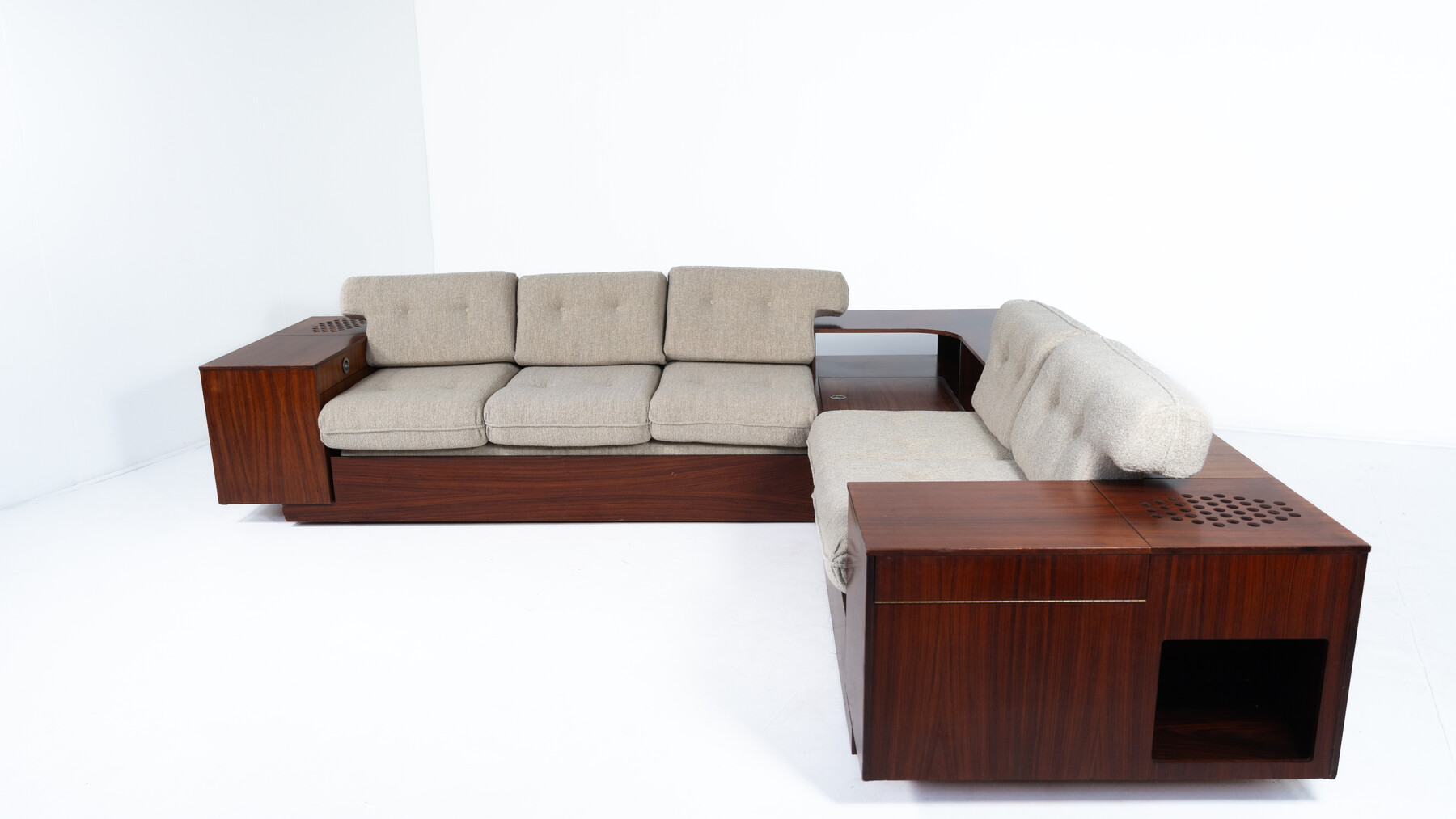 Large Corner Sofa with Built-in Cabinets, Speaker and Record Player, Bernini, Italy, 1970s