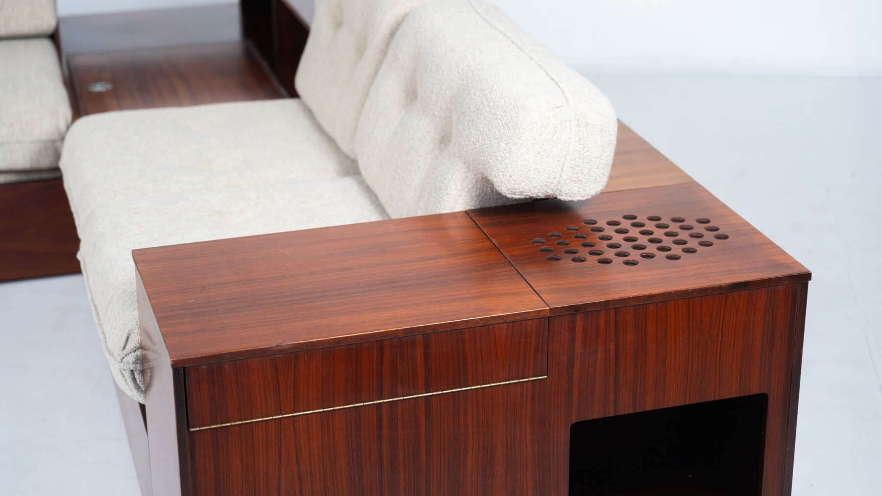 Large Corner Sofa with Built-in Cabinets, Speaker and Record Player, Bernini, Italy, 1970s