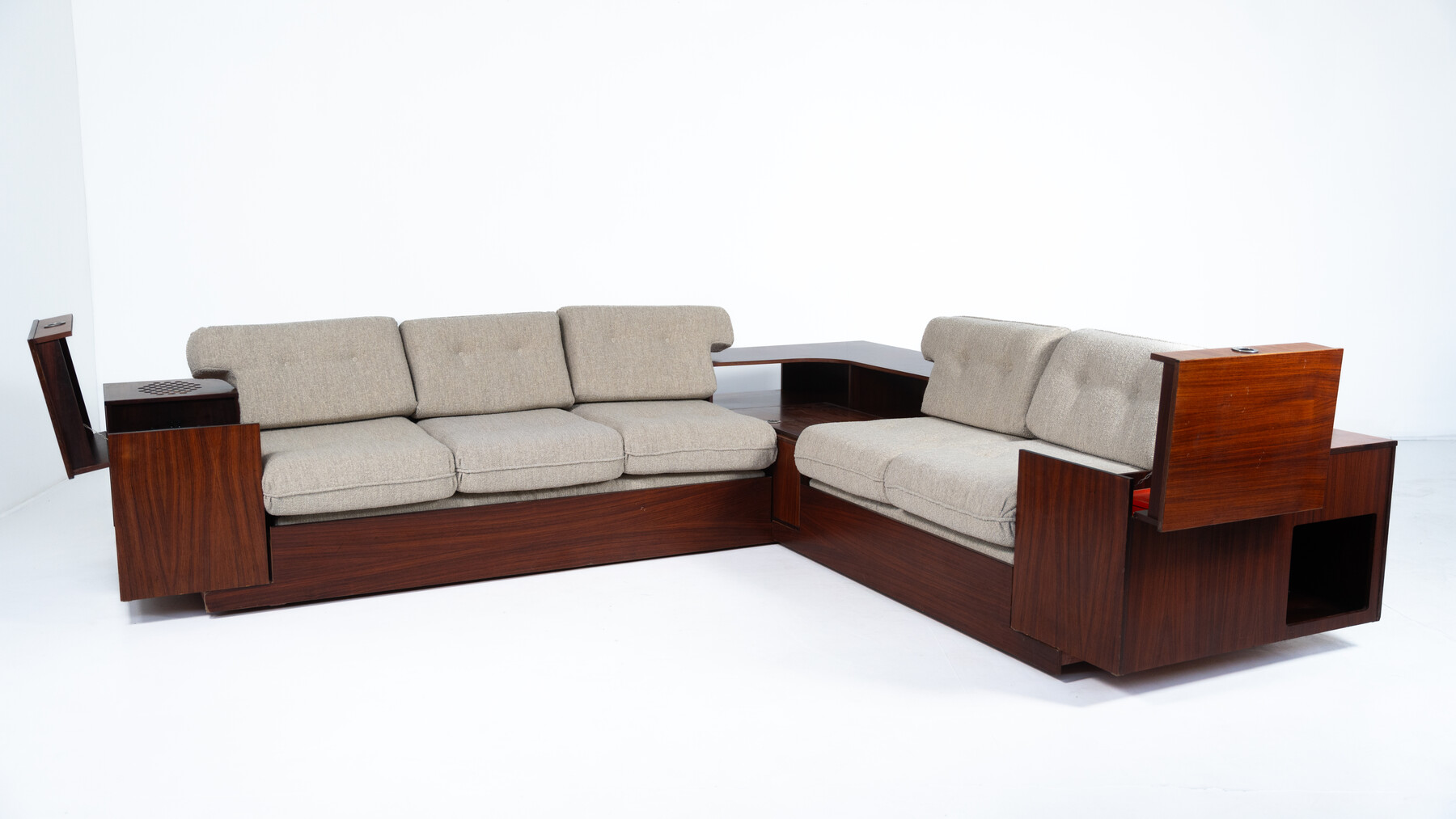 Large Corner Sofa with Built-in Cabinets, Speaker and Record Player, Bernini, Italy, 1970s