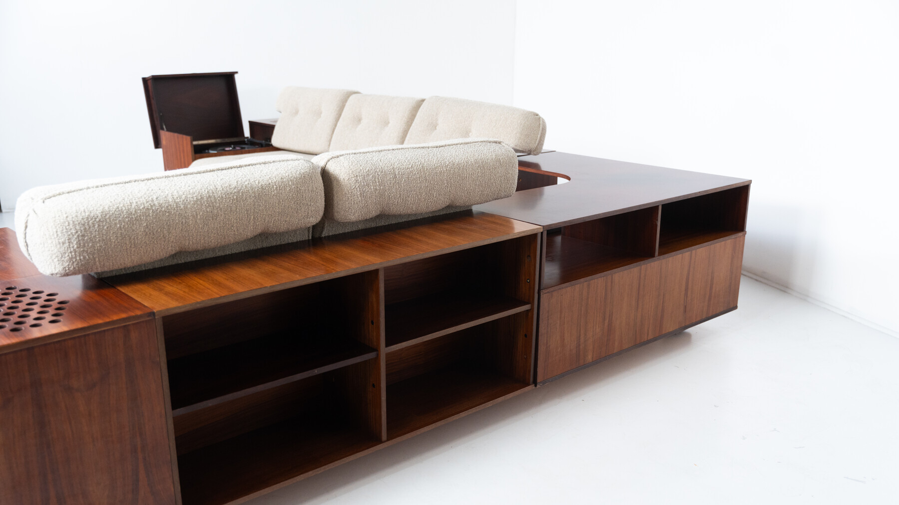 Large Corner Sofa with Built-in Cabinets, Speaker and Record Player, Bernini, Italy, 1970s