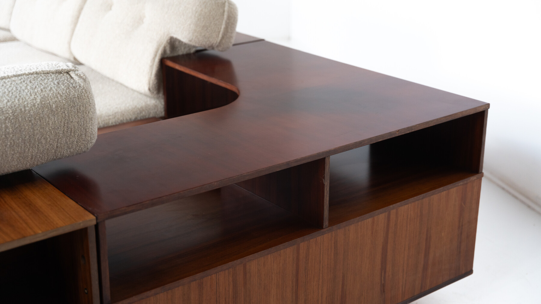 Large Corner Sofa with Built-in Cabinets, Speaker and Record Player, Bernini, Italy, 1970s