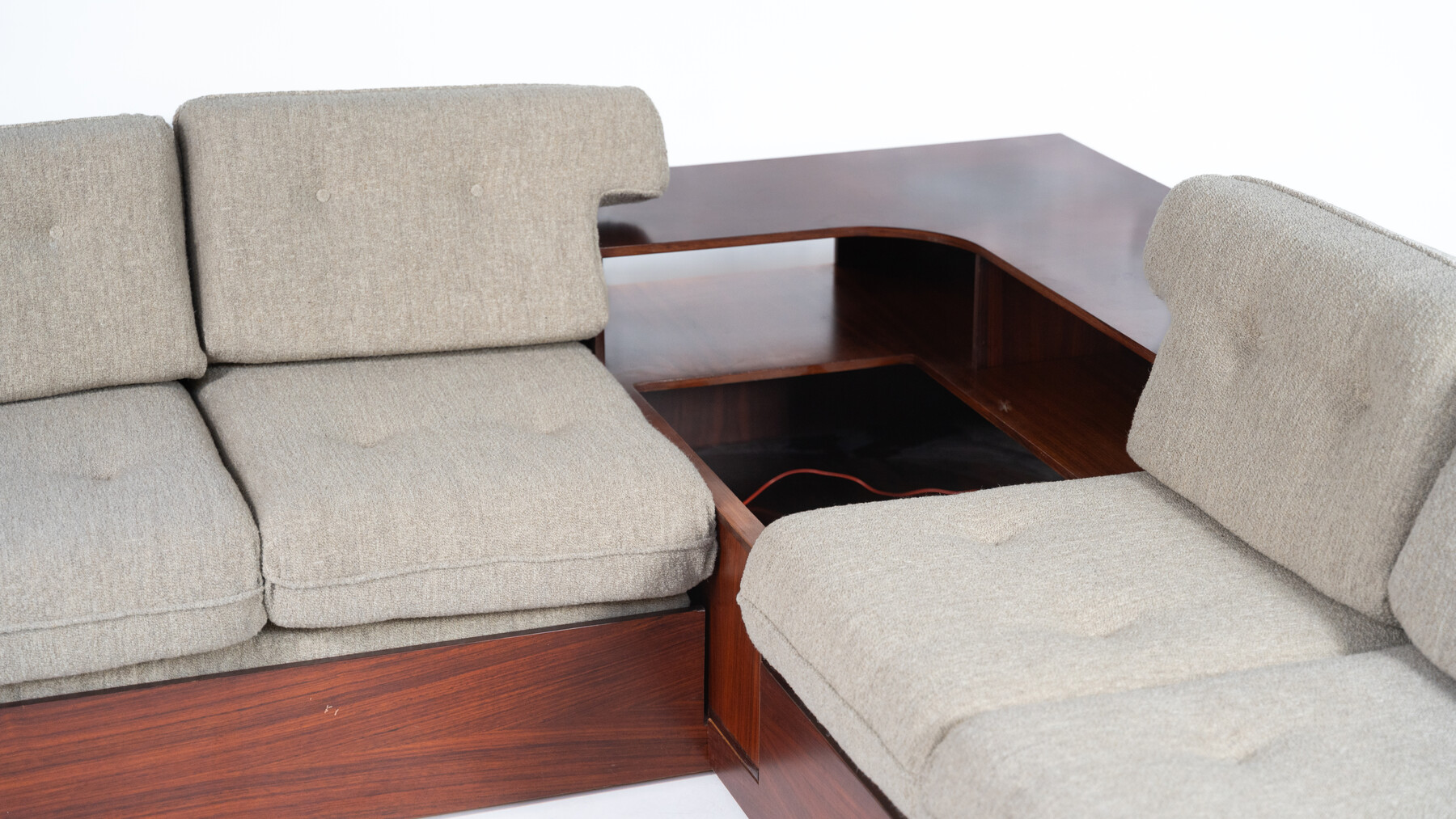 Large Corner Sofa with Built-in Cabinets, Speaker and Record Player, Bernini, Italy, 1970s