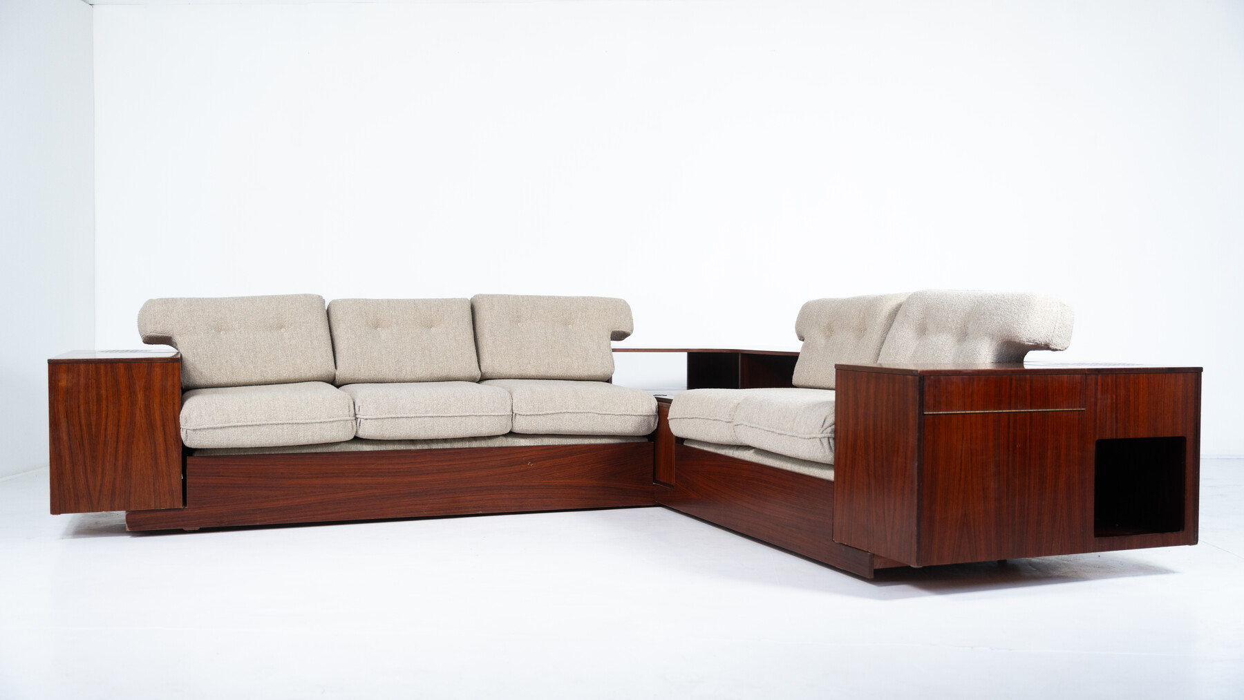 Large Corner Sofa with Built-in Cabinets, Speaker and Record Player, Bernini, Italy, 1970s