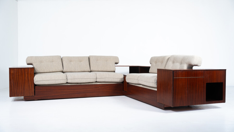 Large Corner Sofa with Built-in Cabinets, Speaker and Record Player, Bernini, Italy, 1970s