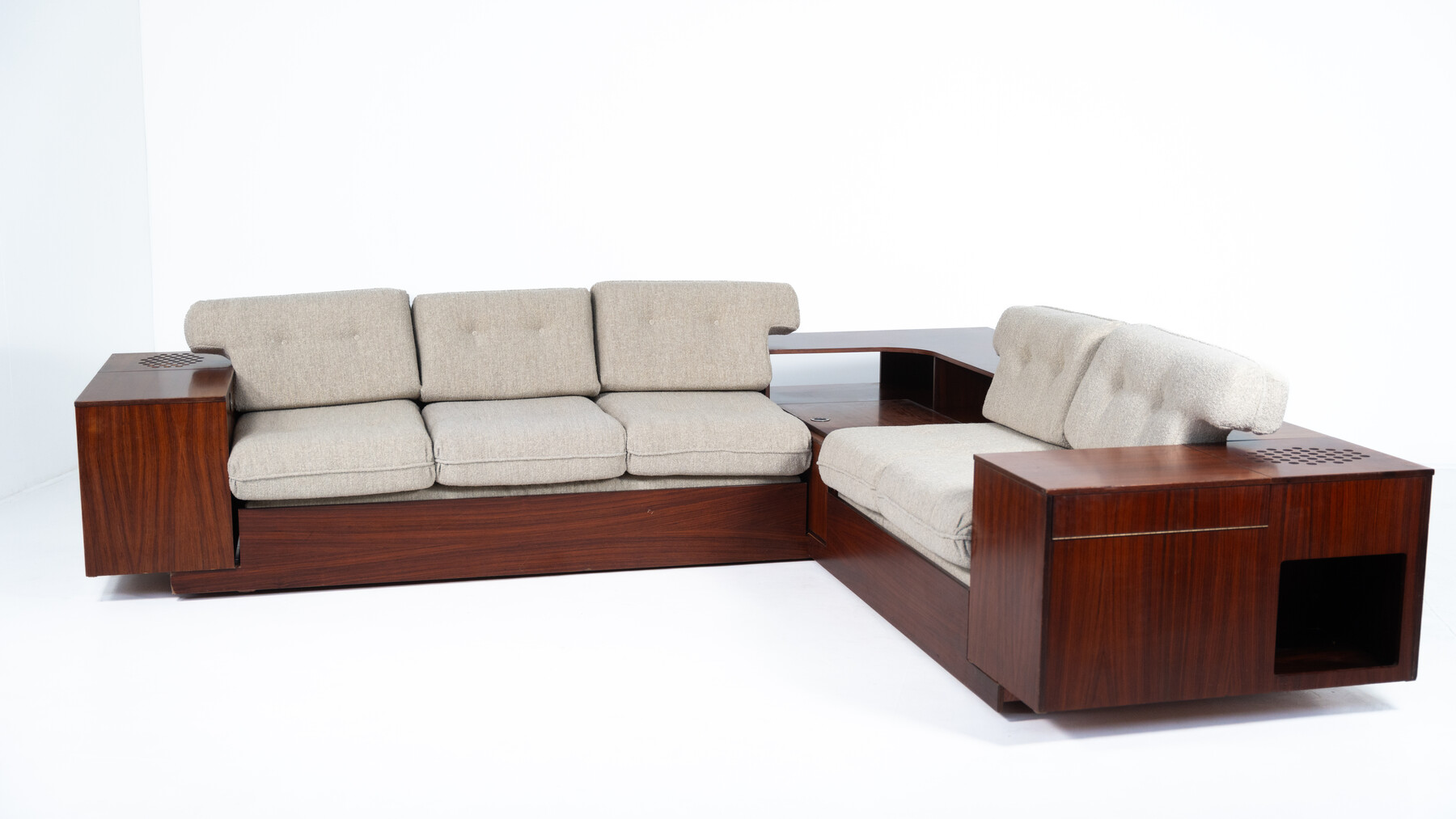 Large Corner Sofa with Built-in Cabinets, Speaker and Record Player, Bernini, Italy, 1970s