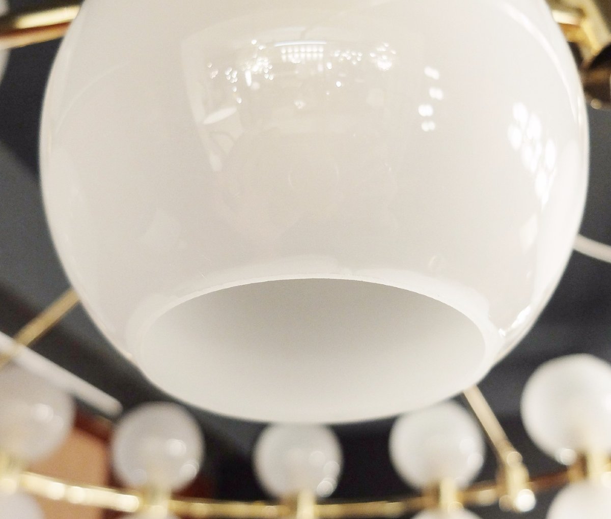 Large Italian Crown Chandelier - Brass & Opaline - italy