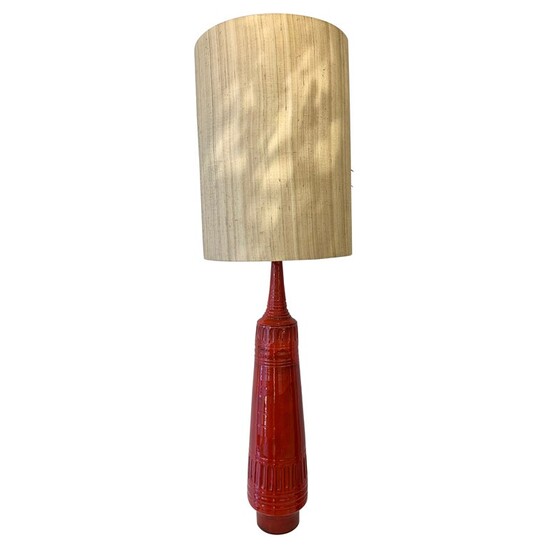 Large mid-century red ceramic lamp - 1950s