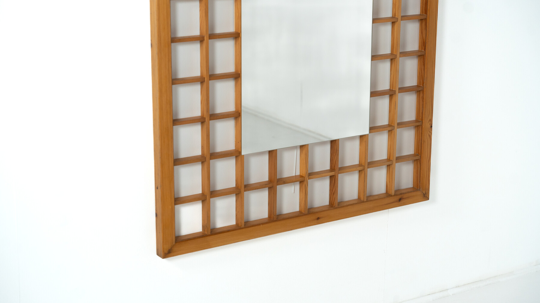 Large Mirror with Wooden Grid,  Italy, 1960s