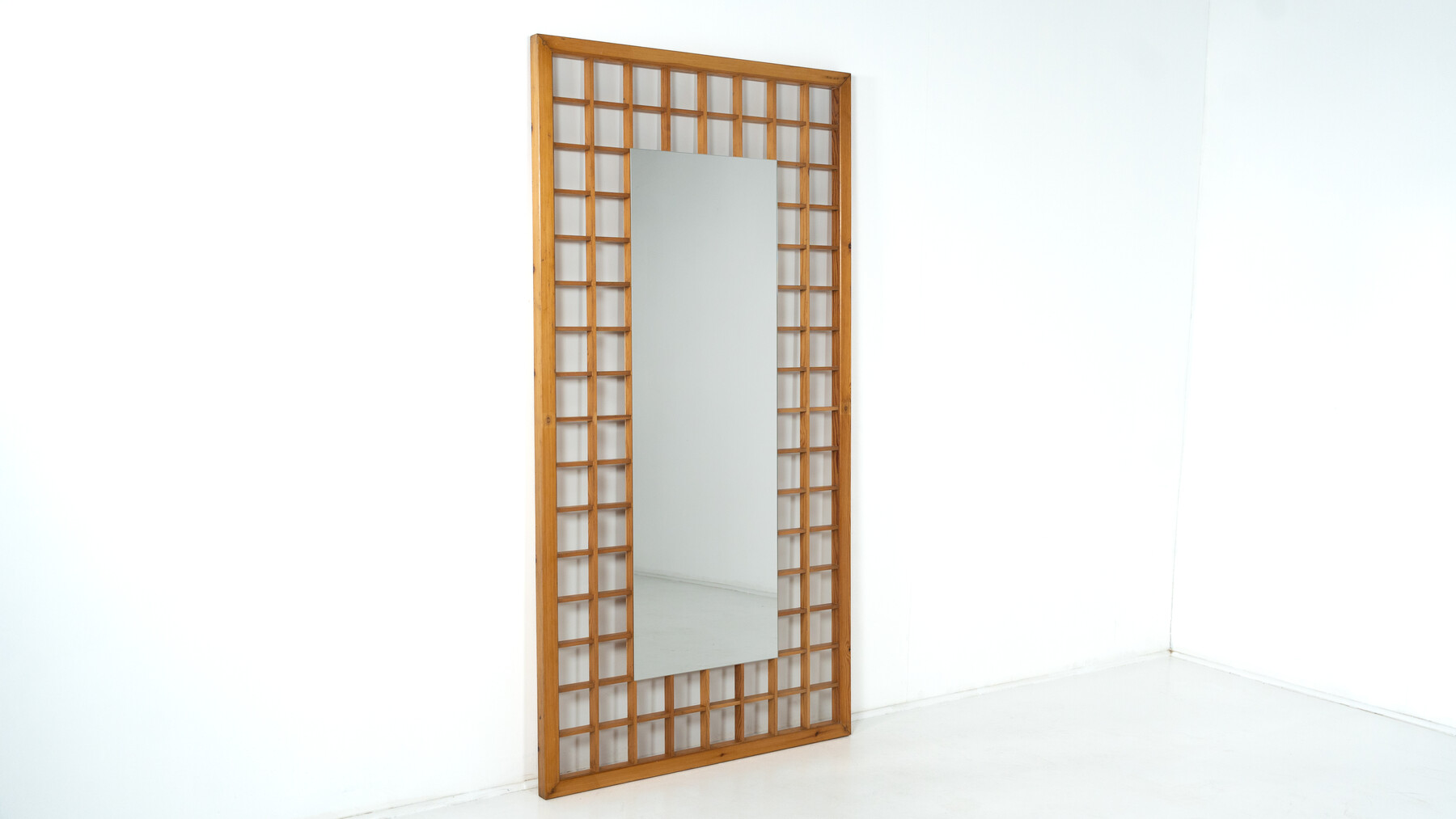 Large Mirror with Wooden Grid,  Italy, 1960s