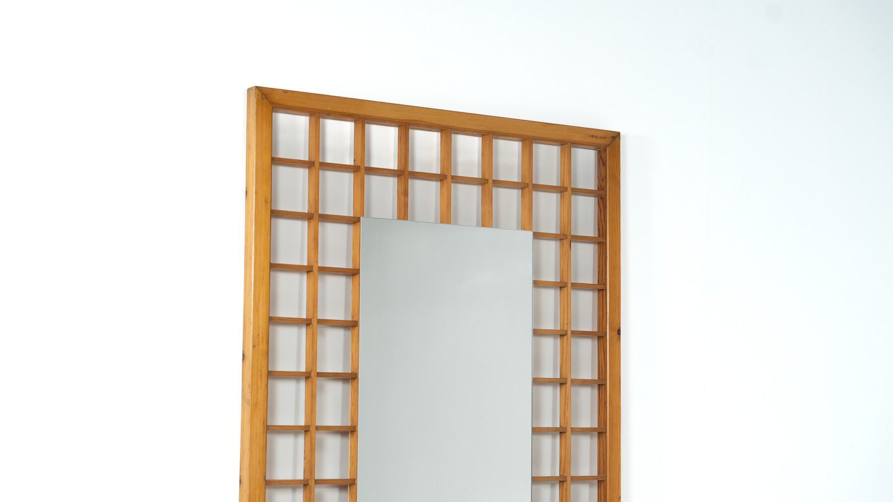 Large Mirror with Wooden Grid,  Italy, 1960s