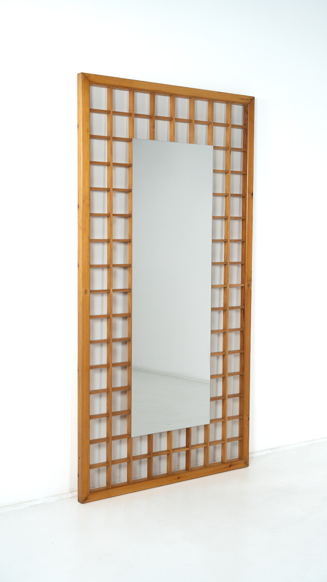 Large Mirror with Wooden Grid,  Italy, 1960s