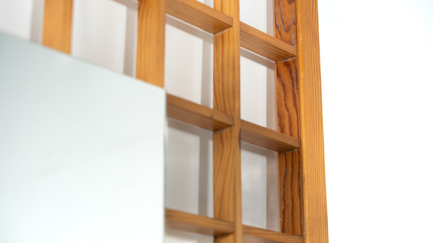 Large Mirror with Wooden Grid,  Italy, 1960s