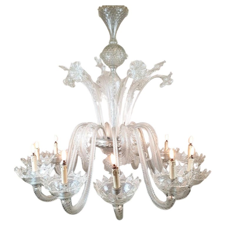 Large Murano Glass Chandelier,  12 Arms Of Light