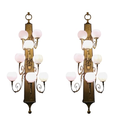 Large Pair Of Bronze Wall Lights, Circa 1920,