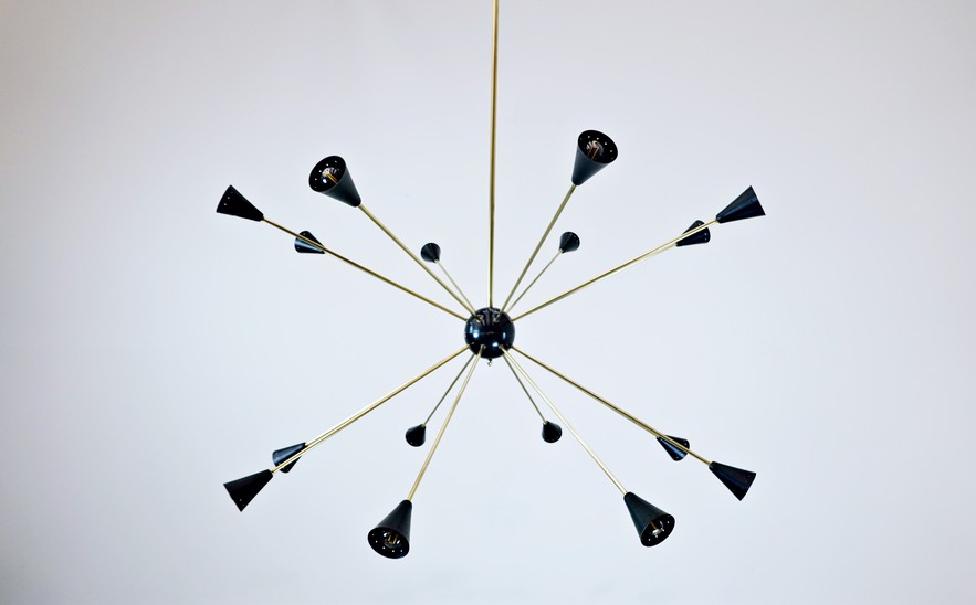 Large Sputnik Ceiling Light, Brass and Metal, 1960s 