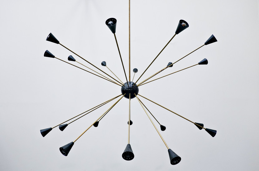 Large Sputnik Ceiling Light, Brass And Metal, 1960s