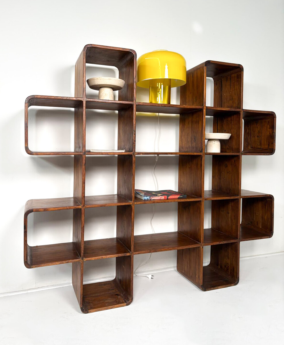 Large Wooden Bookcase, Italy, 1970s