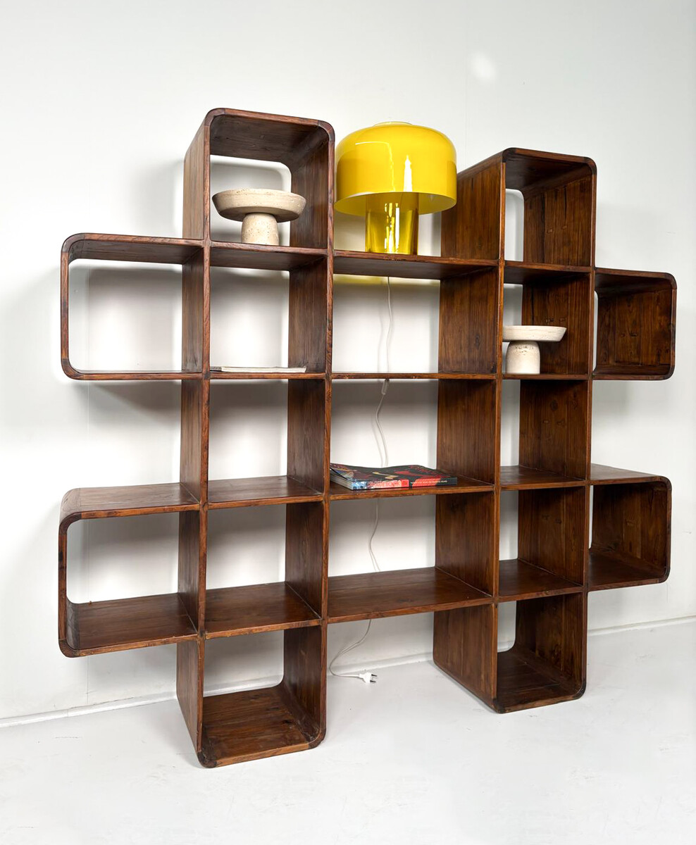 Large Wooden Bookcase, Italy, 1970s