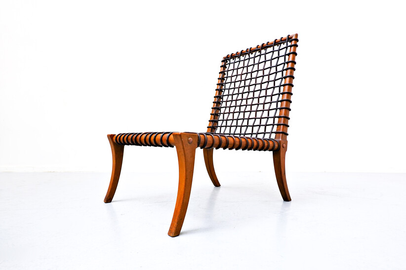 Leather rope chair by T.H. Robsjohn-Gibbings Klismos for Saridis